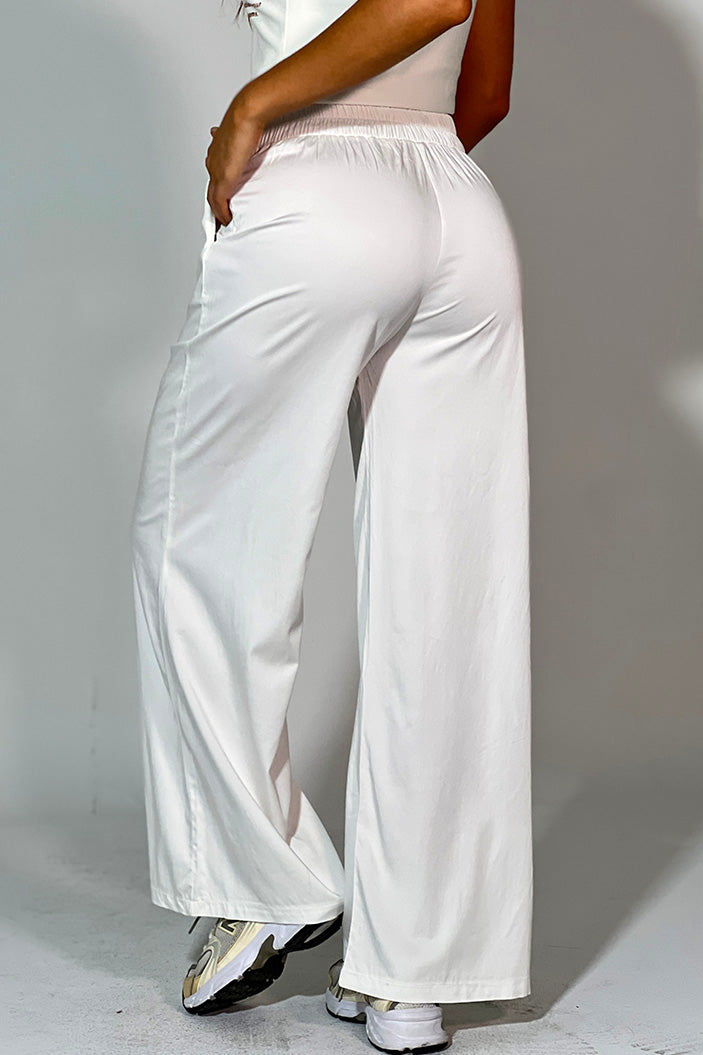 Pantalon amplio pretina lisa para mujer DF06025 dyaboo crudo blanco 4