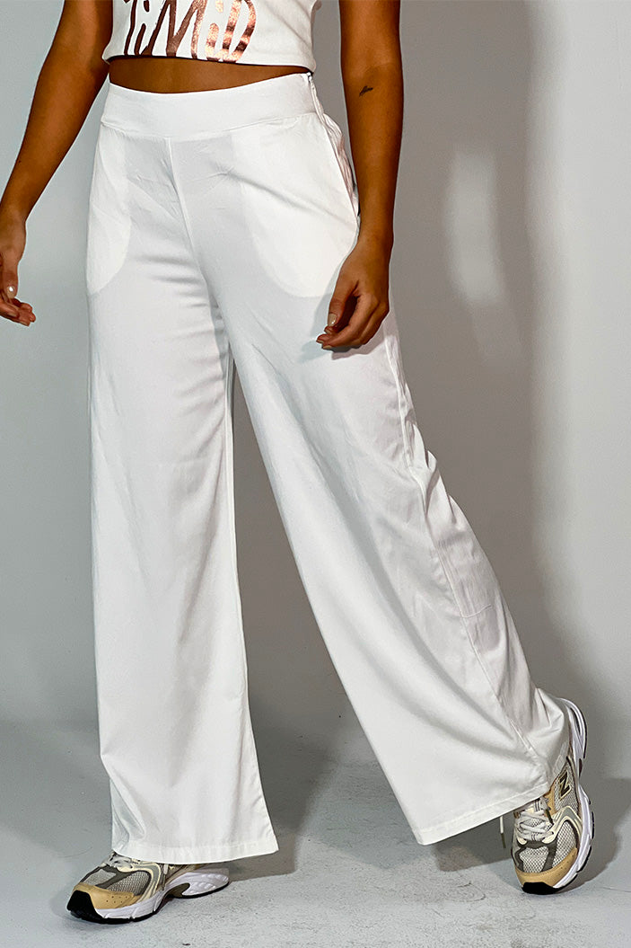 Pantalon amplio pretina lisa para mujer DF06025 dyaboo crudo blanco