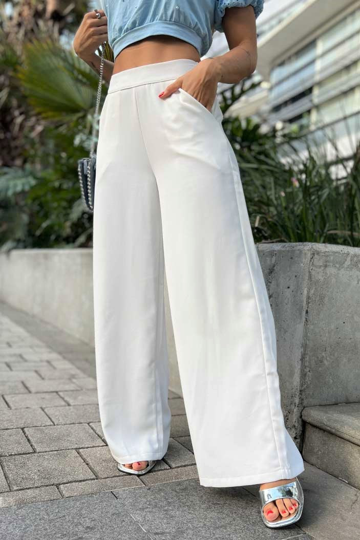 Pantalon chalis crudo blanco DF06079 para mujer Dyaboo