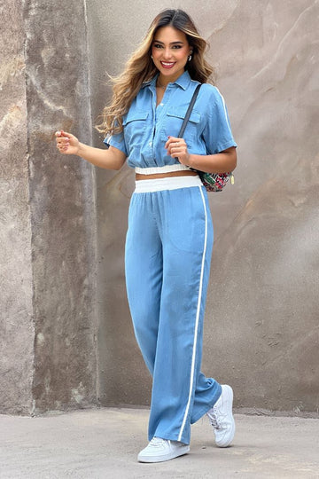 Set Pantalón Chambray DF14110 para mujer dyaboo indigo