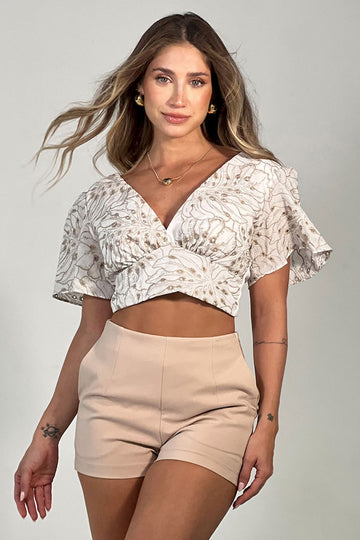 blusa corta ojalillo lino beige dyaboo DF01492