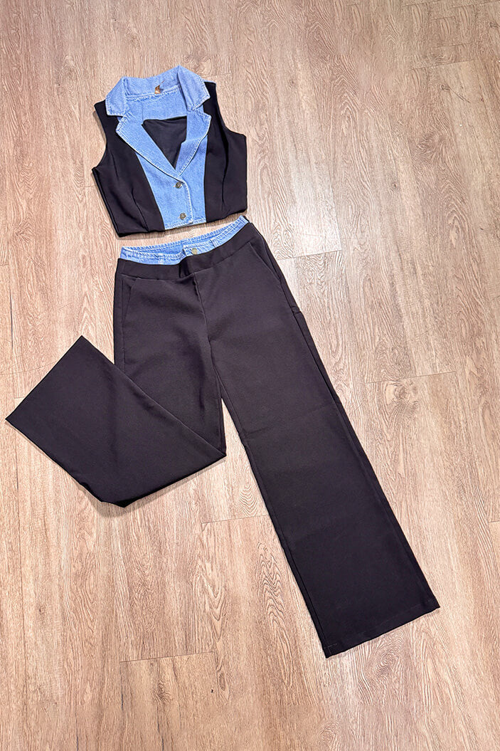 conjunto chaleco y pantalon hibrido denim DF14112 para mujer dyaboo negro 0006