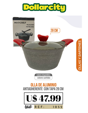 1052 - Olla De Aluminio Antiadherente Con Tapa 28cm